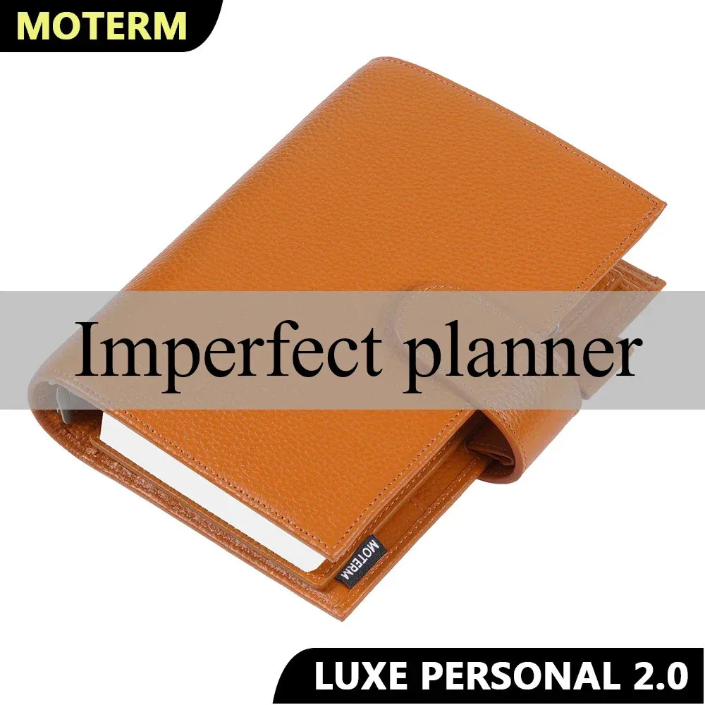 Limited Niedoskonały Moterm Luxe 2.0 Personal Size Planner z 30 mm Pierścienie Binder Oryginalny Patled Grain Skórzany Notebook Diary 240401