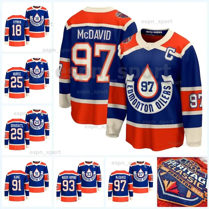 Heritage Classic Jersey Edmonton 97 Connor McDavid 29 Leon Draisaitl Jayden Grubbe Ryan McLeod Lane Pederson Zach Hyman Evander Kane