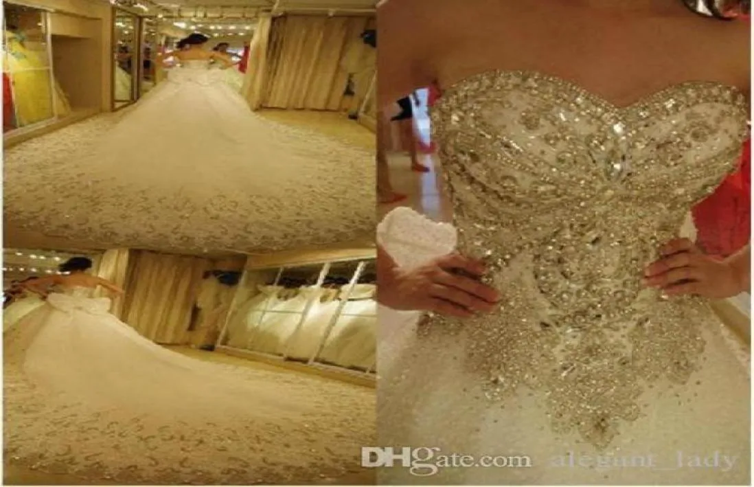 Luxus Bling Ballkleid Brautkleider Kathedrale Royal Train Glänzende Kristalle Strass Steine Pailletten Perlen Brautkleider vestido2049799