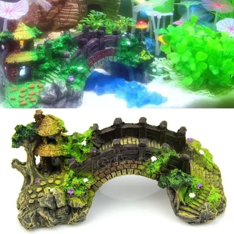 Tillverkare hartsdeokorationer Rockery Ornament Ecological Fish Tank Aquarium Accessories With Whole Simulation Bridge294G