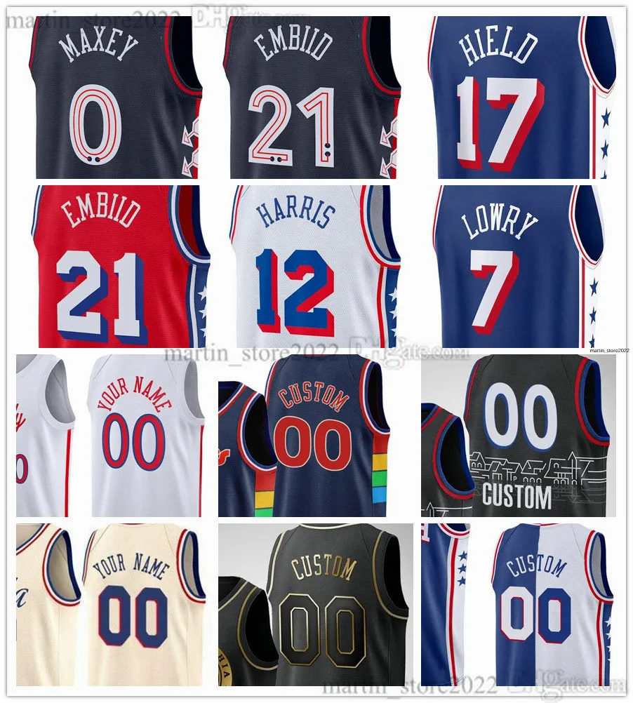 Maillots de basket-ball imprimés Joel 21 Embiid Tyrese 0 Maxey Kelly 9 Oubre Jr. Cameron 22 Payne Tobias 12 Harris Buddy 17 Hield Kyle 7 Lowry Paul 44 Reed De'Anthony 8 Melton