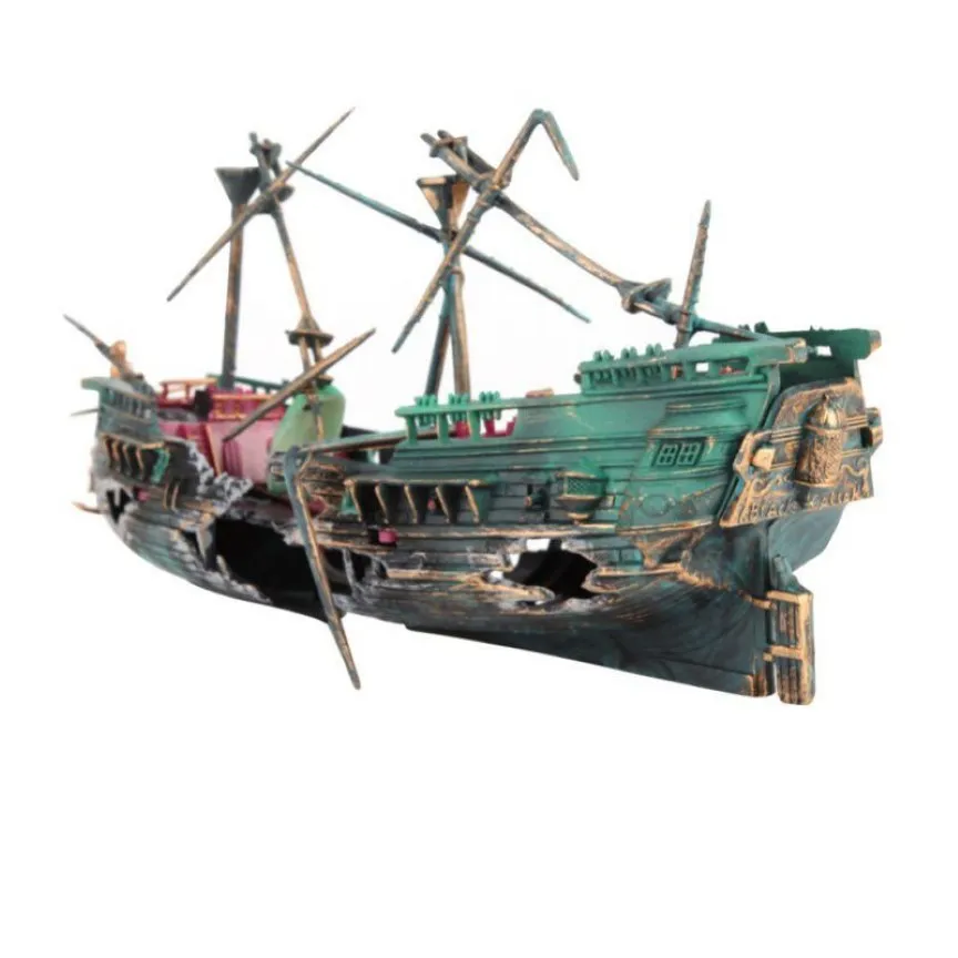 1 peça 24 12cm grande decoração de aquário barco plástico aquário navio divisão de ar naufrágio decoração de tanque de peixes naufrágio sunk256v