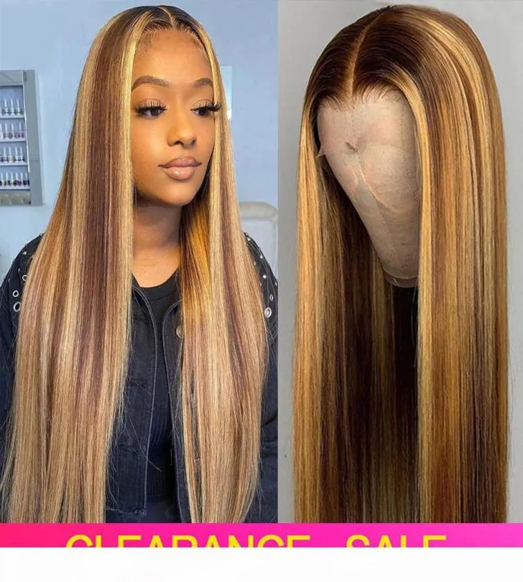 30 Inch Highlight Wig Straight Lace Front Wig 180 Density HD Lace Frontal Wigs T PART Brazilian Straight Ombre Human Hair Wigs2076291