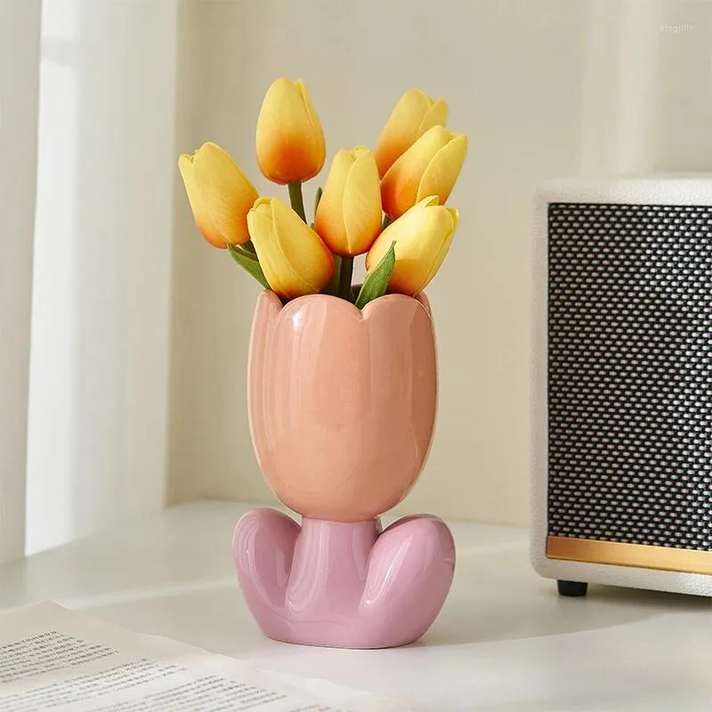 Vases Nordic Ins Resin Flower Vase Decoration Creative Cream Simulation Living Room Bedroom Desktop Device