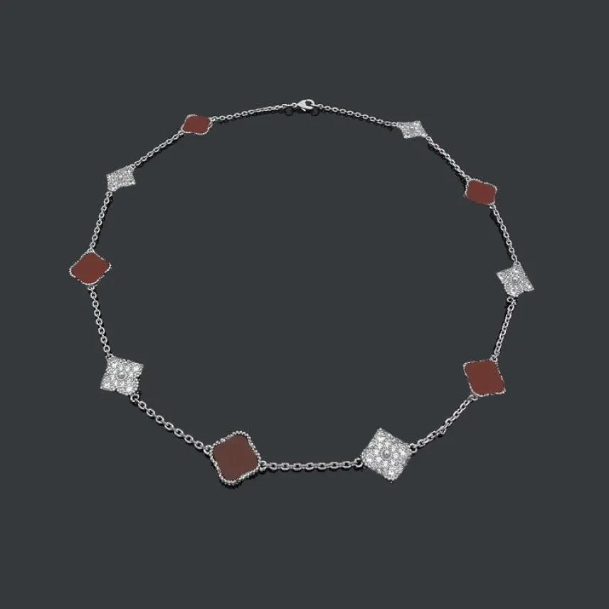 Colliers pendentif bijoux de créateurs bijoux de luxe VC lettre dix collier de diamants complets à quatre feuilles dans le long pack original339J