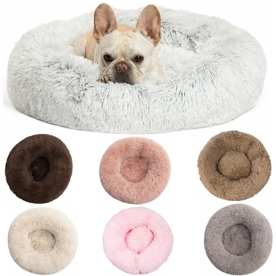 20 kleuren Hele namaakbont Bedkussen Huisdier Kennel Pluizig Zacht Pluche Ronde Kat Bedden Donut Katten Hond Pad Zelfopwarming Verbeterde Sleep276O