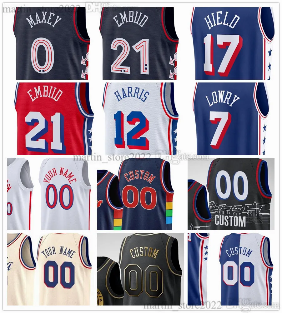 Maillots de basket imprimés Joel 21 Embiid Tyrese 0 Maxey Kelly 9 Oubre Jr. Cameron 22 Payne Tobias 12 Harris Buddy 17 Hield Kyle 7 Lowry Paul 44 Reed Ricky 16 Conseil