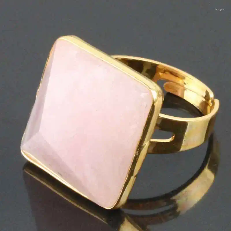 Кольца-кластеры TUMBEELLUWA, натуральный розовый кварц, кристалл пирамиды, целебный драгоценный камень, регулируемое коктейльное кольцо на палец