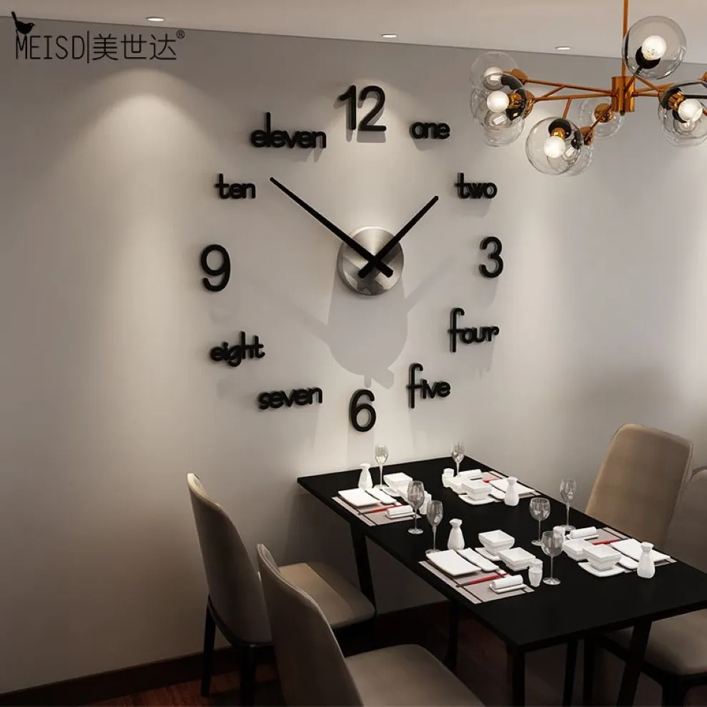 MEISD – Horloge murale en acrylique de qualité, Design moderne et créatif, autocollants à Quartz, décoration de maison noire, Horloge de salon Z307J