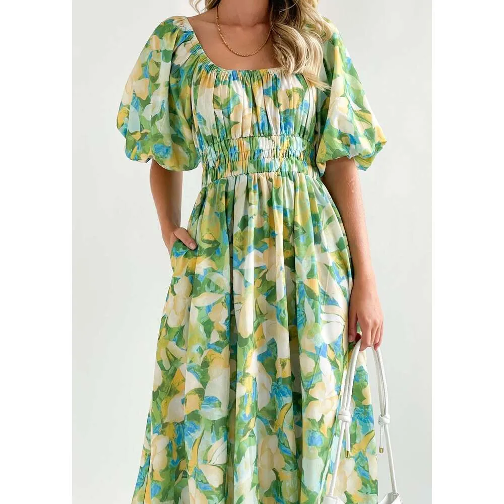 Seline Midi Dress - Green Flor