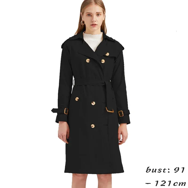 Trench long de haute qualité pour femmes, double boutonnage, grande taille, vêtements élégants, automne hiver, noir, beige, marron, 240228