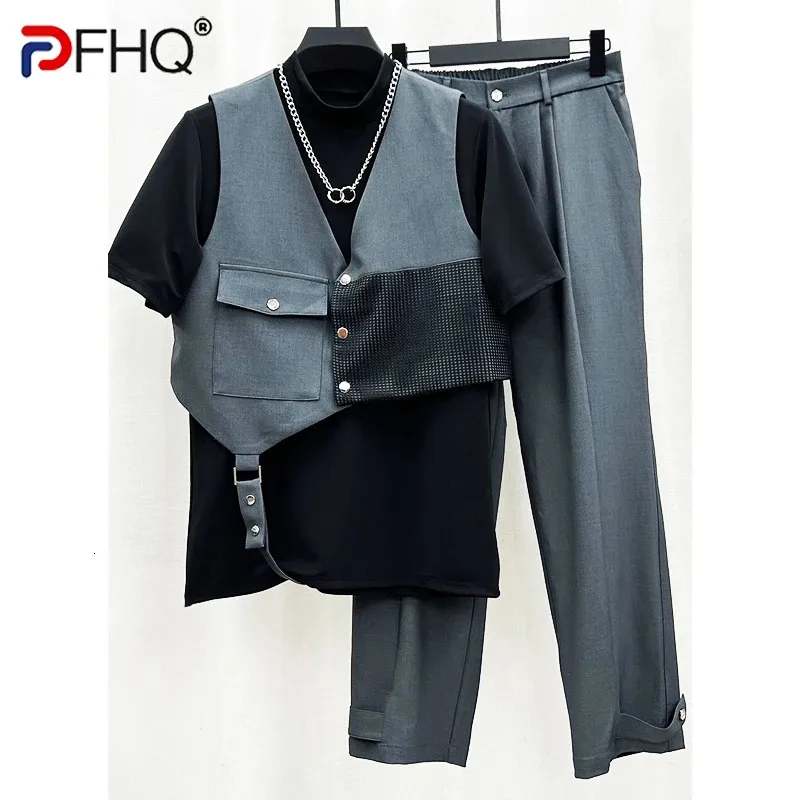 PFHQ Summer Fashion Mens 2 szt. Zestaw Contrast Contrast Contrast Kamizelki bez rękawów