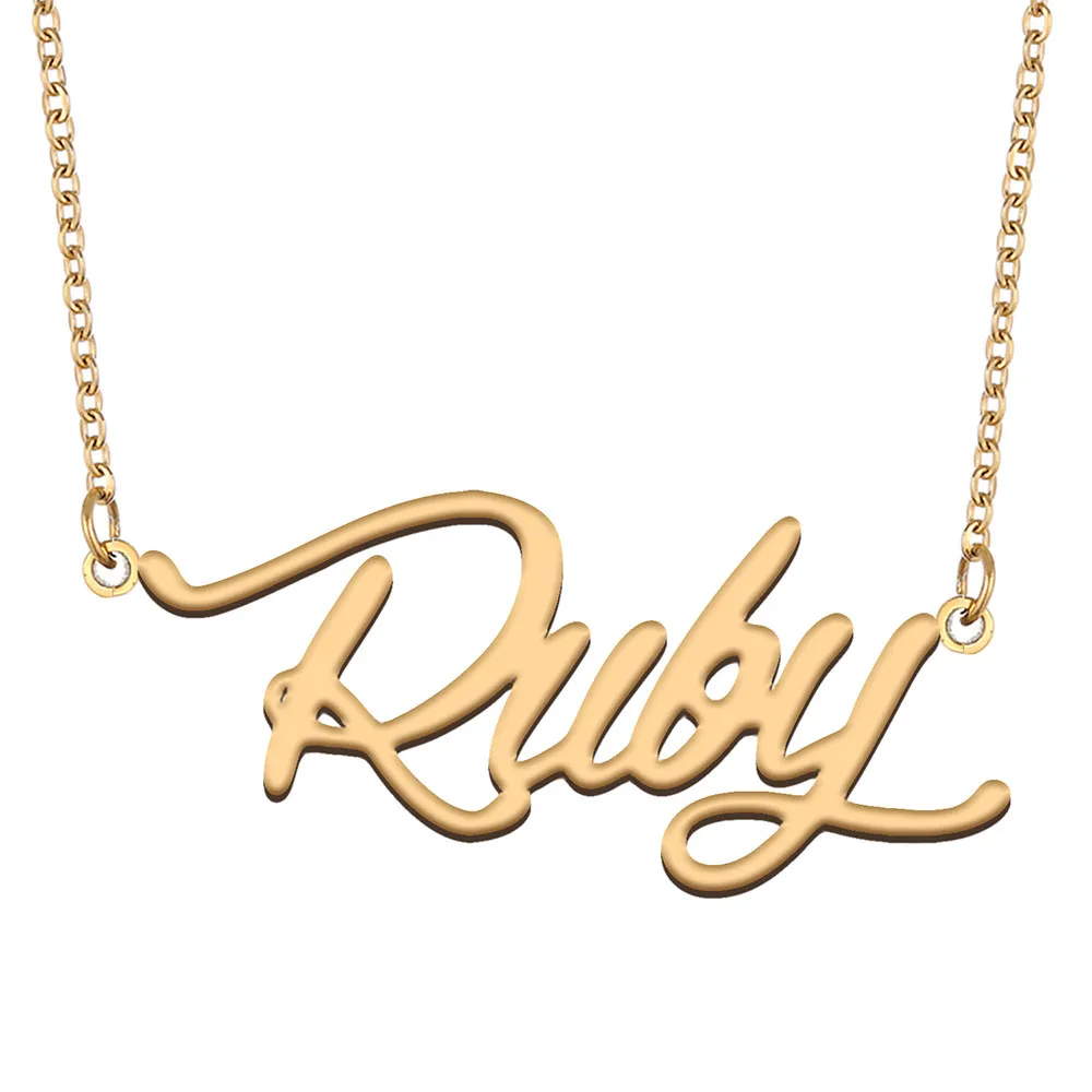 Rubin-Namensketten-Anhänger, individuell personalisiert, für Frauen, Mädchen, Kinder, beste Freunde, Mütter, Geschenke, 18 Karat vergoldeter Edelstahl