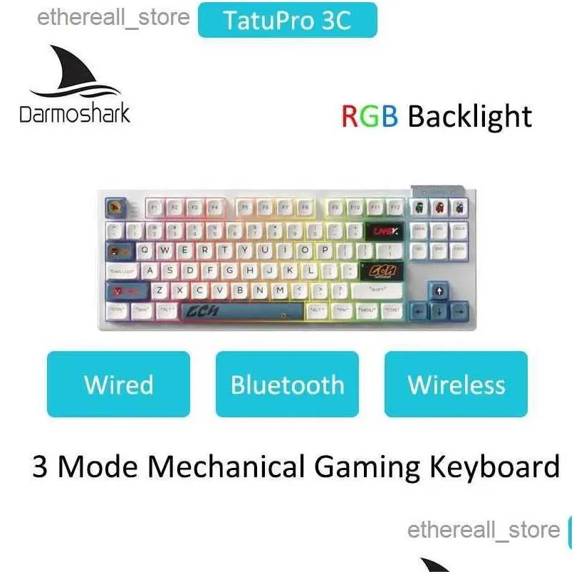 Tastaturen Darmoshark K6 Kabelgebundene Bluetooth Drahtlose mechanische Gaming-Tastatur P 87-Tasten-RGB-Hintergrundbeleuchtung Gateron Switch Esports PC Laptop Dr Otwvp