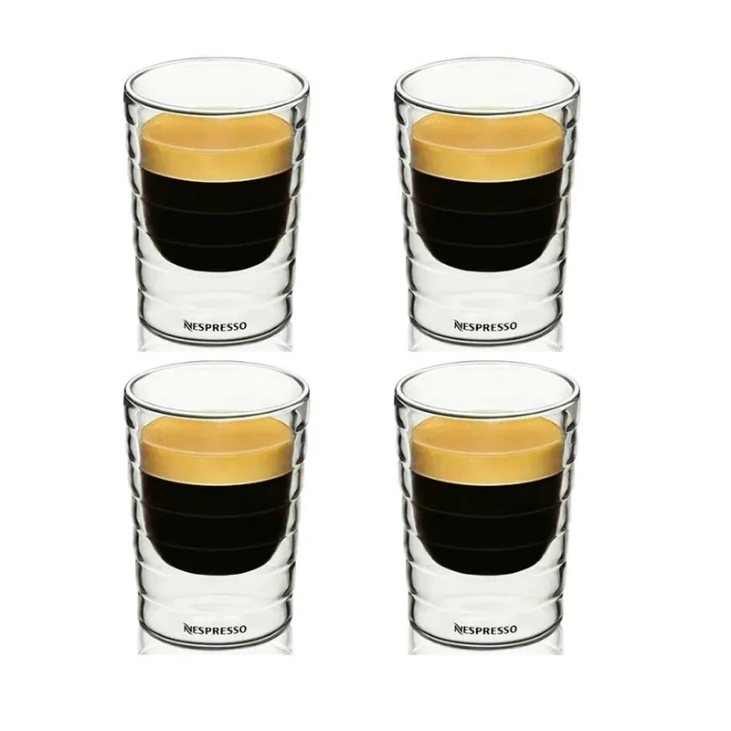 Nespresso-Kaffeetassen-Set, Doppelglas-Kaffeetasse, transparent, isoliert, Espressotasse, hitzebeständig, Teetasse, bleifreies Glas, 240307