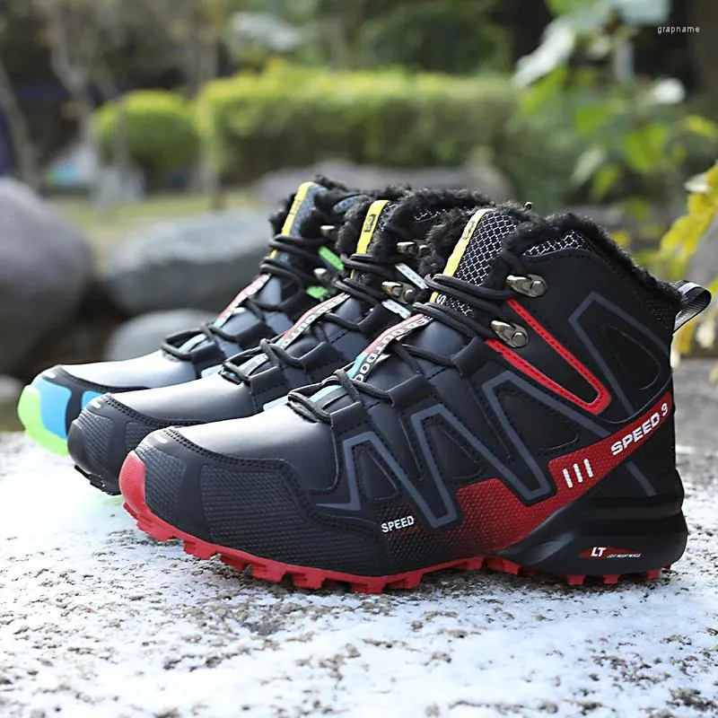Fitness Shoes Men's Hiking Boots Leather Waterproof Ankle Snow Outdoor Plush Training Warm Fishing