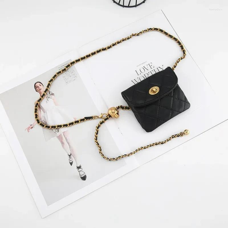 Belts Fashionable Little Golden Ball Waist Chain Bag For Women French Small Fragrance Lingge Mini Light Decoration Crossbody