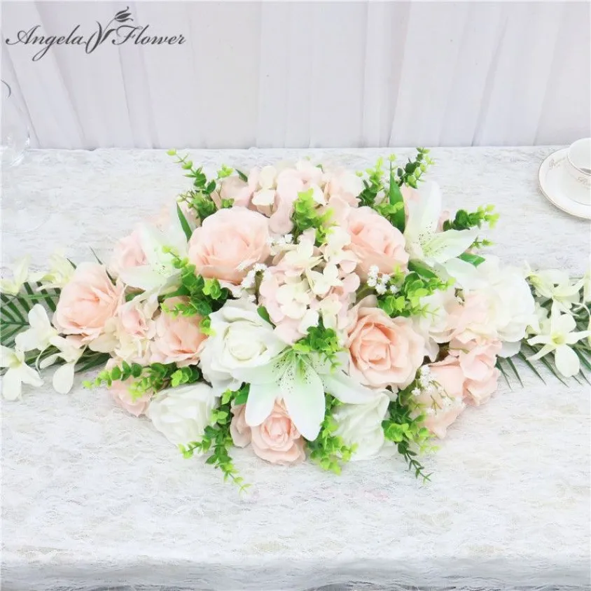 90 cm Artificial Flower Conference Table Flower Row Rose Lily Hydrangea Leaf Wedding Party Decor Table Centerpieces Flower Runner Q251L