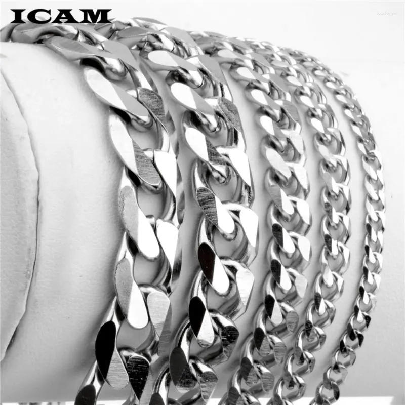 Link Bracelets ICAM 3-11mm Men's Silver Stainless Steel Curb Cuban Chain For Men Women Wholesale Jewelry Gift