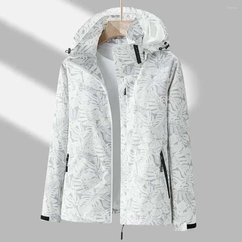 Vestes Femmes Femmes en plein air Manteau Feuille Imprimer Veste coupe-vent imperméable avec capuche poches zippées pour l'automne respirant