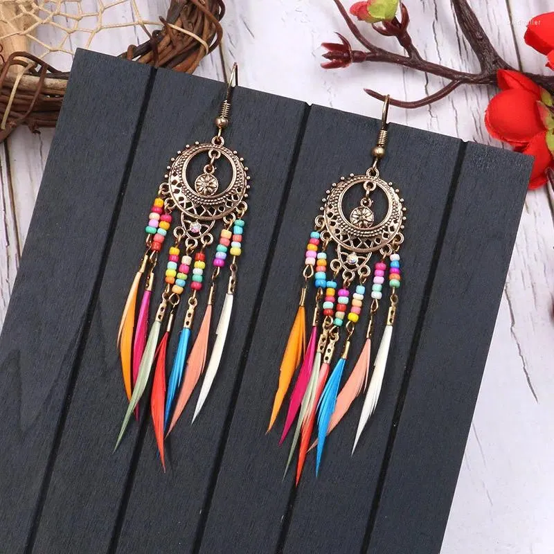 Boucles d'oreilles pendantes à pampilles longues, Style plume, ethnique Boho, grande déclaration, accessoires de mariage, vente en gros, 2024