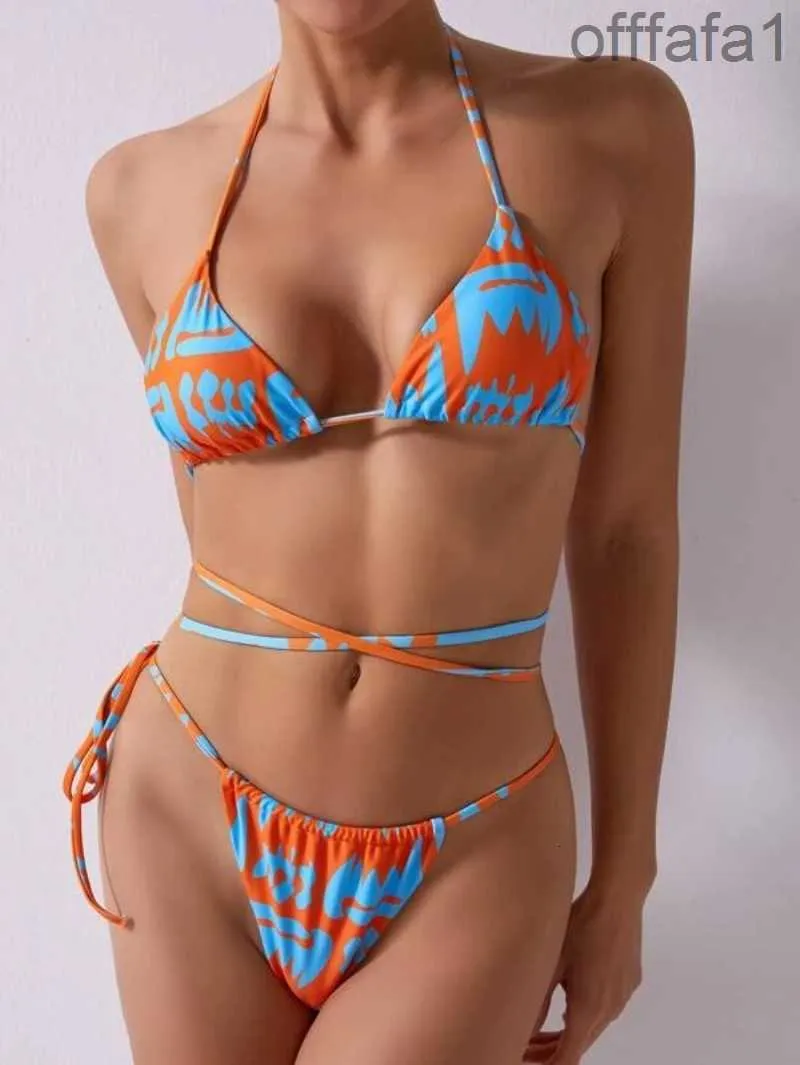 2022 Nieuwe Stijl Badpak Womens Sexy Slim Fit Kleurblok Patroon Mode Tie Drie Punt Split Bikini 230404 MREL