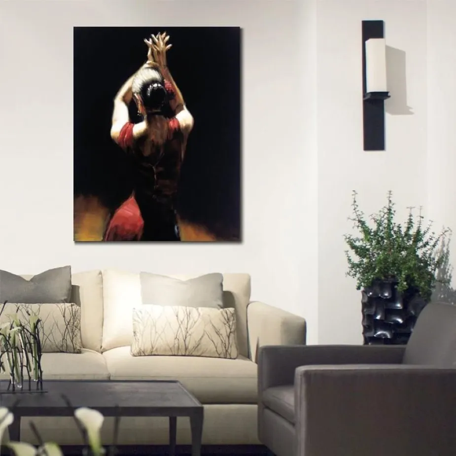 Handmade Canvas Art Oil Paintings Flamenco Dancer in Red Modern Figure Beautiful Woman Artwork for Home Wall Decor268b