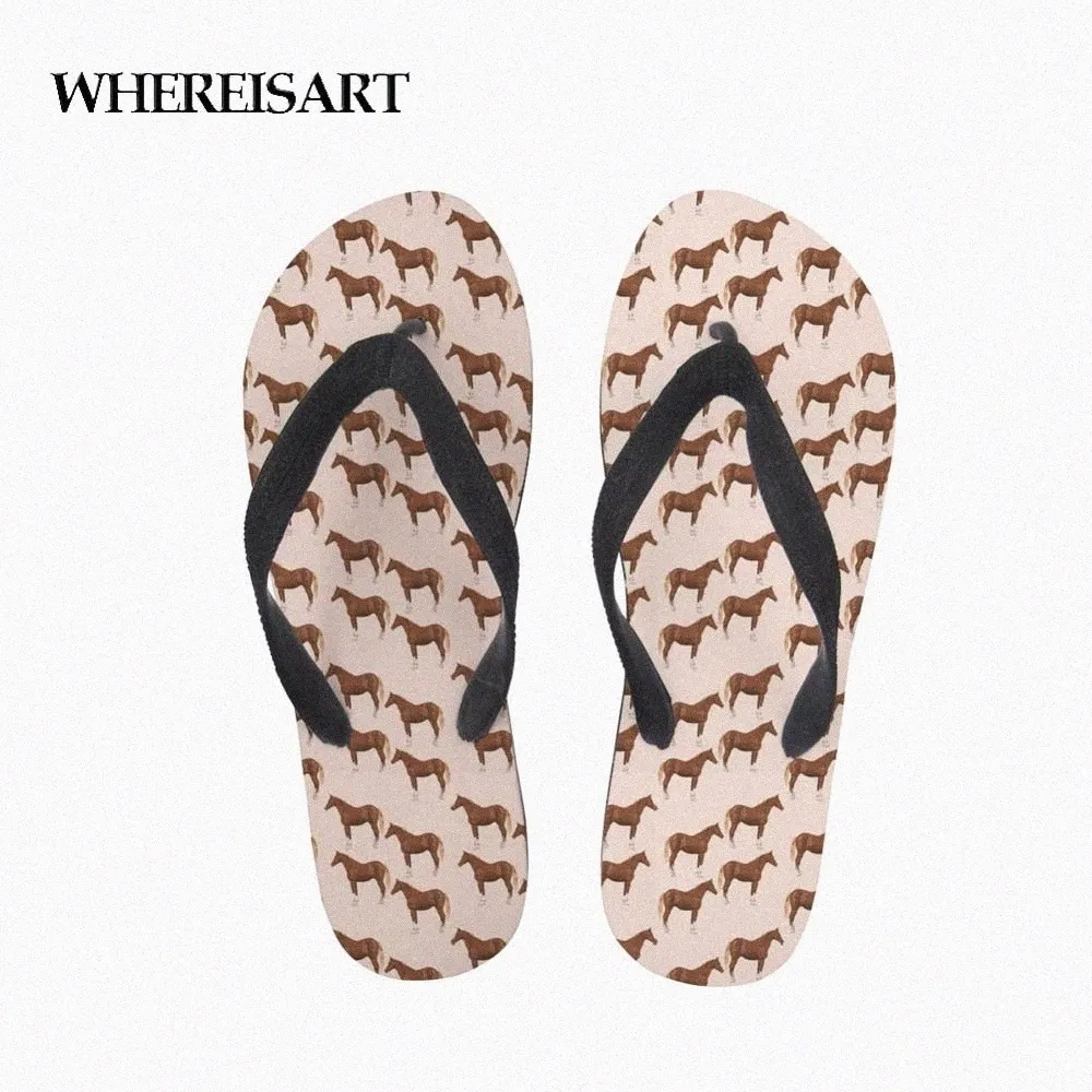 whereisart 3D Horse Print Woman Summer Flip Flops Casual Beach Slippers Sandal Flipflop For Women Slippers Female Rubber Shoes r99M#