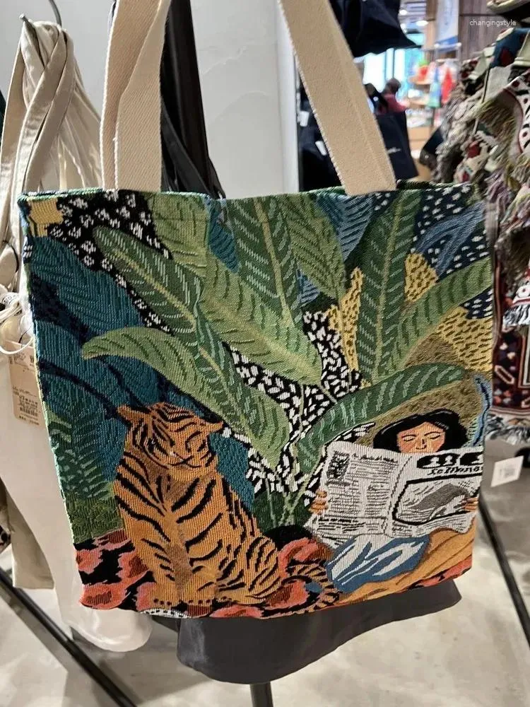 Shoppingväskor duk väska jacquard tote koreansk kultur och kreativ 35 45 cm