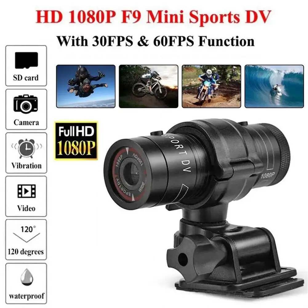 Kamery F9 Sports Camera HD 1080p Wodoodporny na zewnątrz rower rowerowy rower motocyklowy Kamer akcji rejestrator wideo