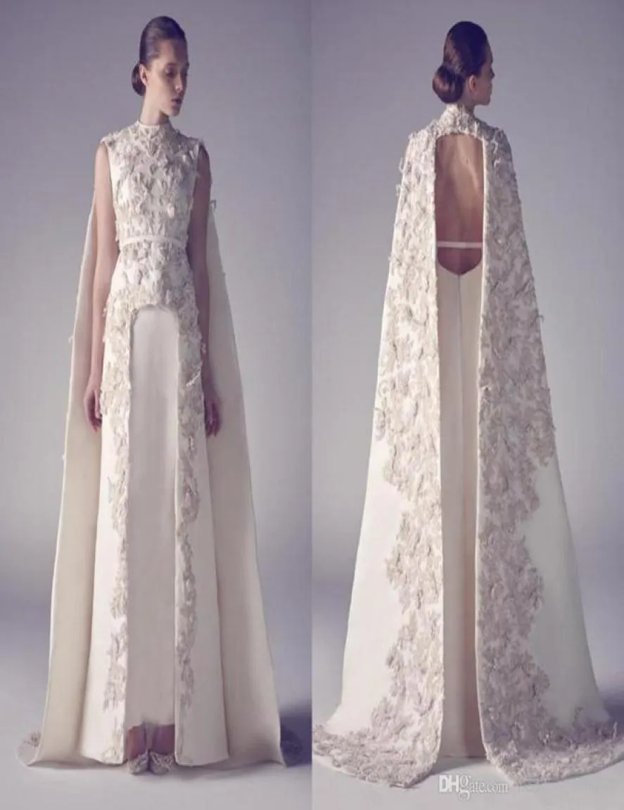 Abiti da sera arabi Zuhair Murad Collo alto Abiti lunghi da ballo Applique Guaina Spettacolo Abito da sera formale con spacco sul davanti per We6911148