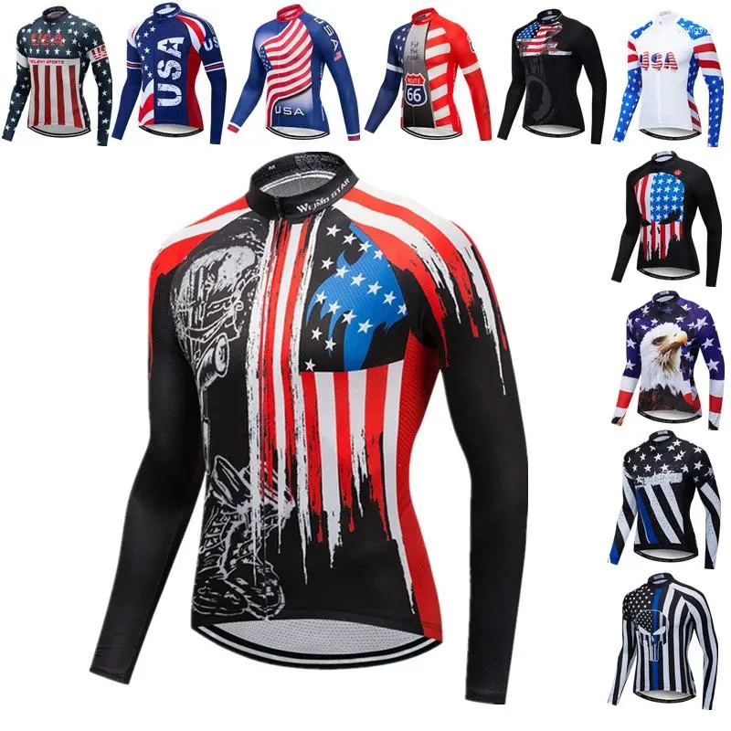 Racingjackor Weimostar Autumn Cycling Jersey Men Long Sleeve USA Team Sport Bicycle Clothing Spring Mtb Bike Top Cycle Shirt