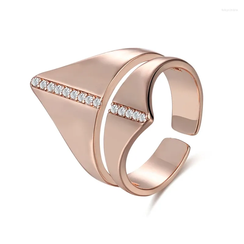 Anéis de cluster FJ Homens Mulheres Grande Openable 585 Rose Gold Color One Row Crystal