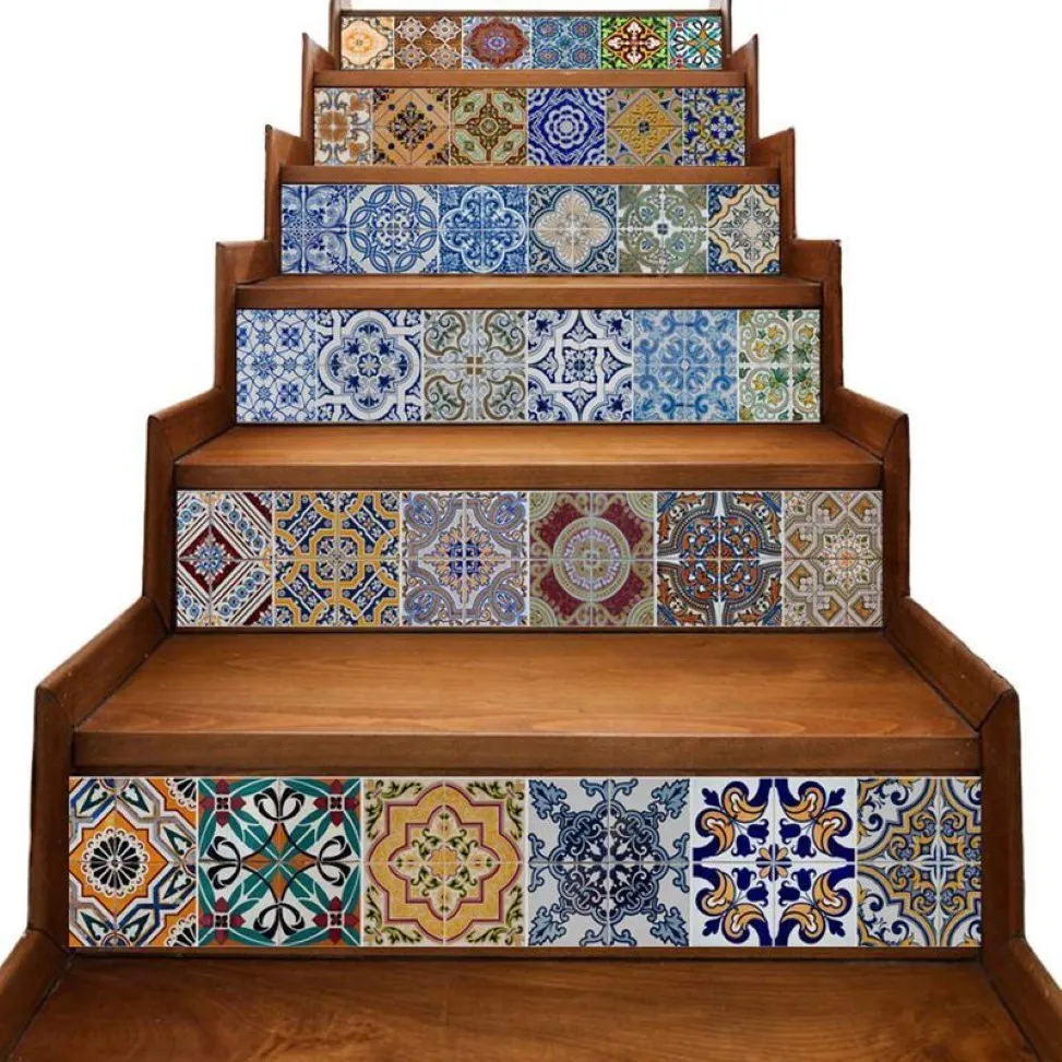 Buccia e bastone Piastrelle Backsplash Stair Riser Decalcomanie Fai da te Decalcomanie per piastrelle Messicano tradizionale Talavera Impermeabile Home Decor Scala D262i