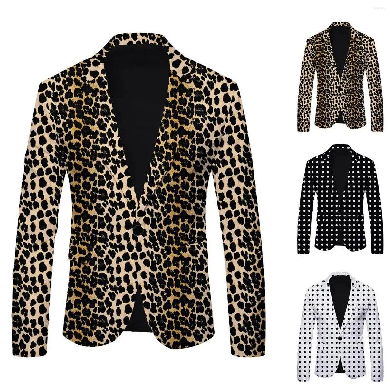 Men's Suits Male Leopard Print Suit Blazer Party Wedding Festival Stylish Man Blazers Stage Costumes Singers Slim Fit Jacket