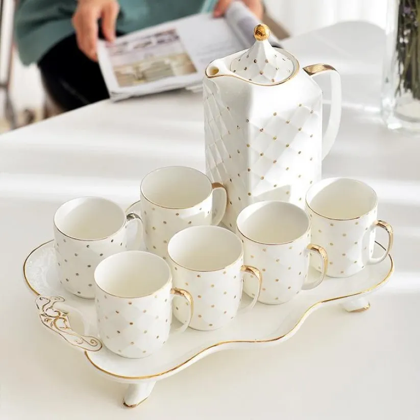 Mokken Keramische mok Afternoon Tea Cup Set Handgeschilderde koffiepot239F