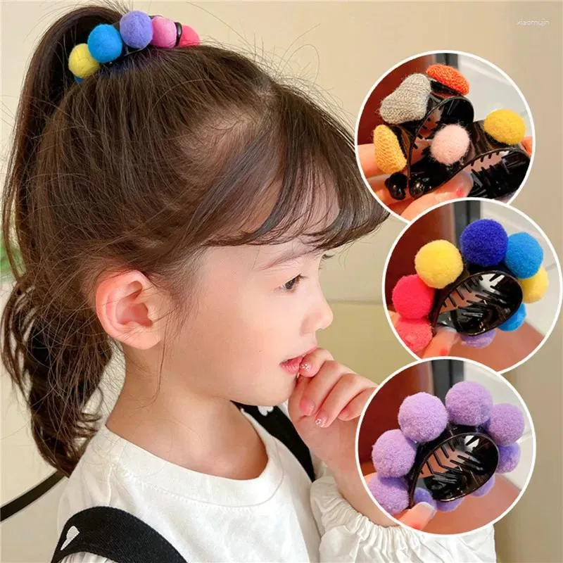 Accessori per capelli Ragazze colorate Artiglio del panino Coda di cavallo Fibbia Clip Palla di peluche Simpatici bambini Equiseto