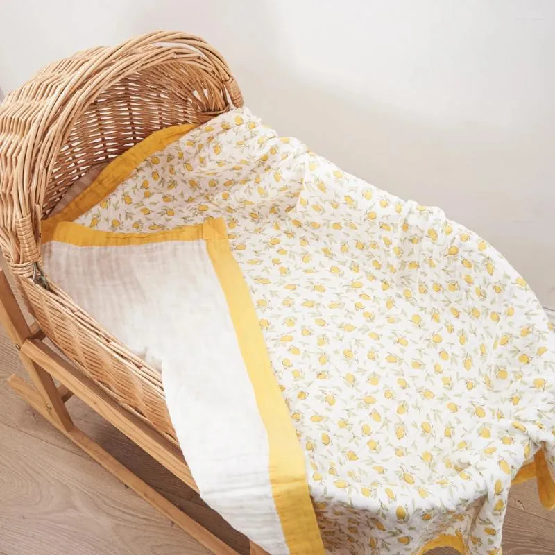 Filtar happyflute färgglada bredkanten bomull 4layers muslin swaddle med god kvalitet attaktraktiv utskriftssläckande filt