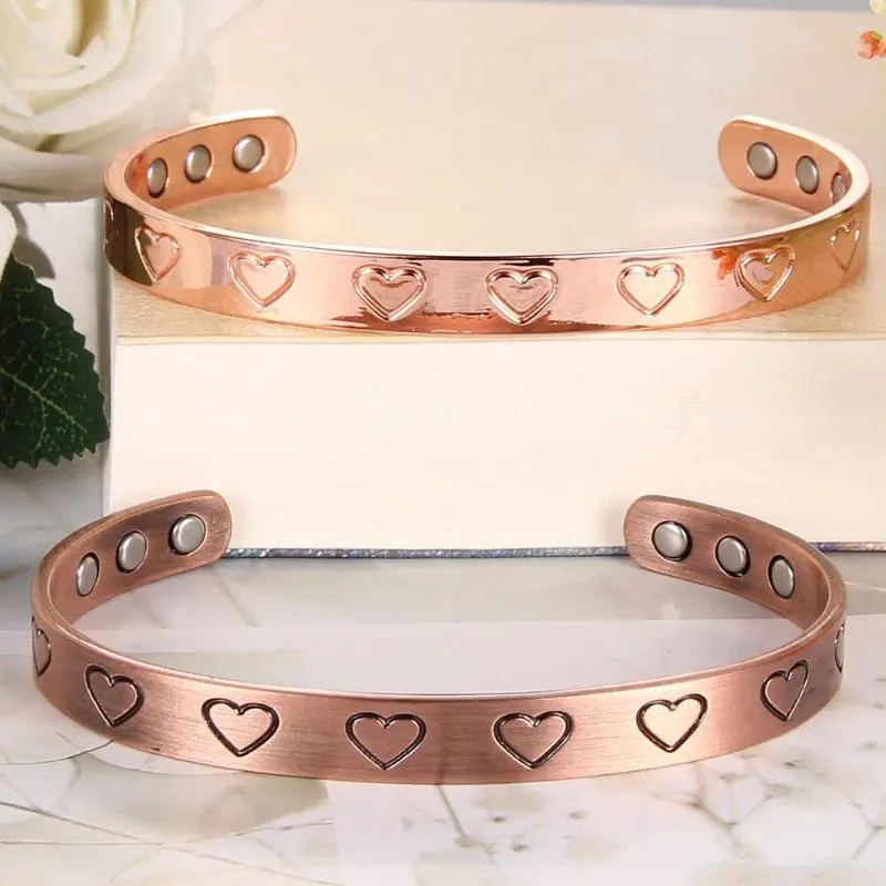 Bangle Copper Armband för kvinnor 99,99% Pure smycken Härlig hjärtdesignstyrka Magneter Energimband Justerbar manschett