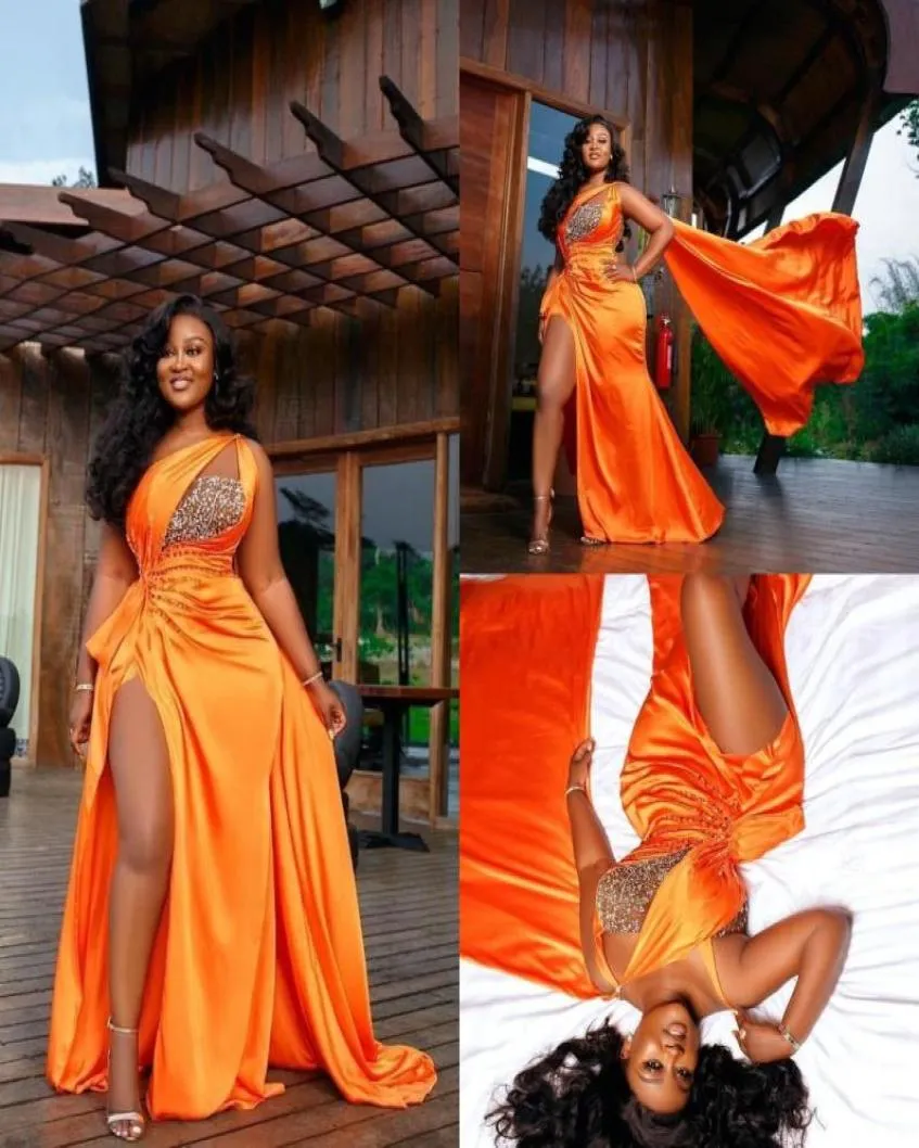 2020 Arabic Aso Ebi Evening Dresses Plus Size One Shoulder High Split Prom Gowns with Wrap Elegant Party Second Reception Dress4407364