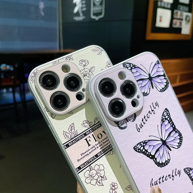 Fashion Flowers Butterfly Obudowy na iPhone 15 plus 14 pro Max 13 12 11 iPhone15 Stylowa róża kwiatowy twardy komputer plastikowy miękki tpu pu skórzany telefon