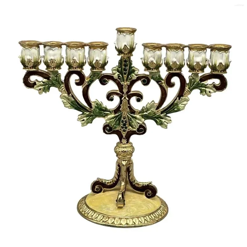 Bougeoirs Hanukkah Menorah Stands Base ronde Candélabre Chandelier de bureau 9 Branches Titulaire Candélabre pour salon Drop de Otq2P