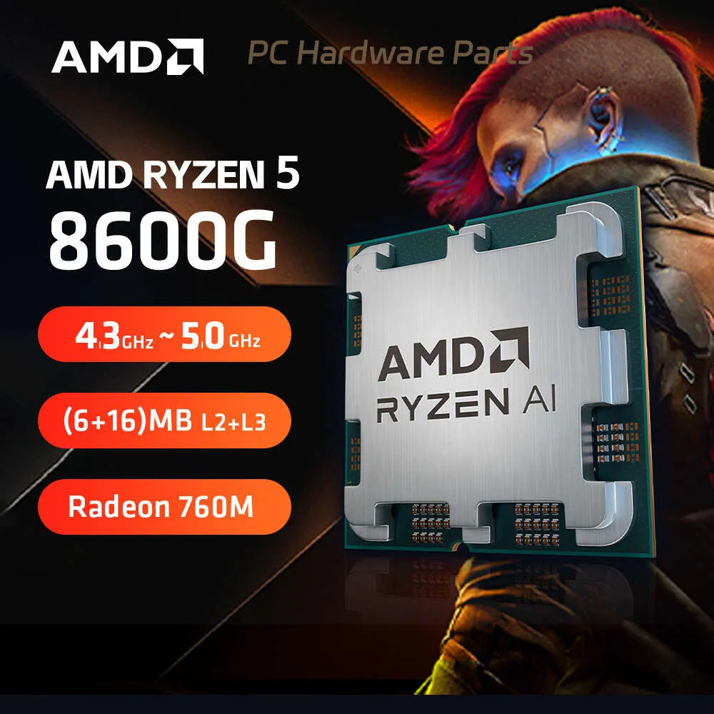 NYA AMD RYZEN 5 8600G CPU Med Ryzen Ai NPU Max kan BE16 TOPS 6 CORE 12 TRÅD R5 8600G Processor för AMD Radeon 760m Grafik