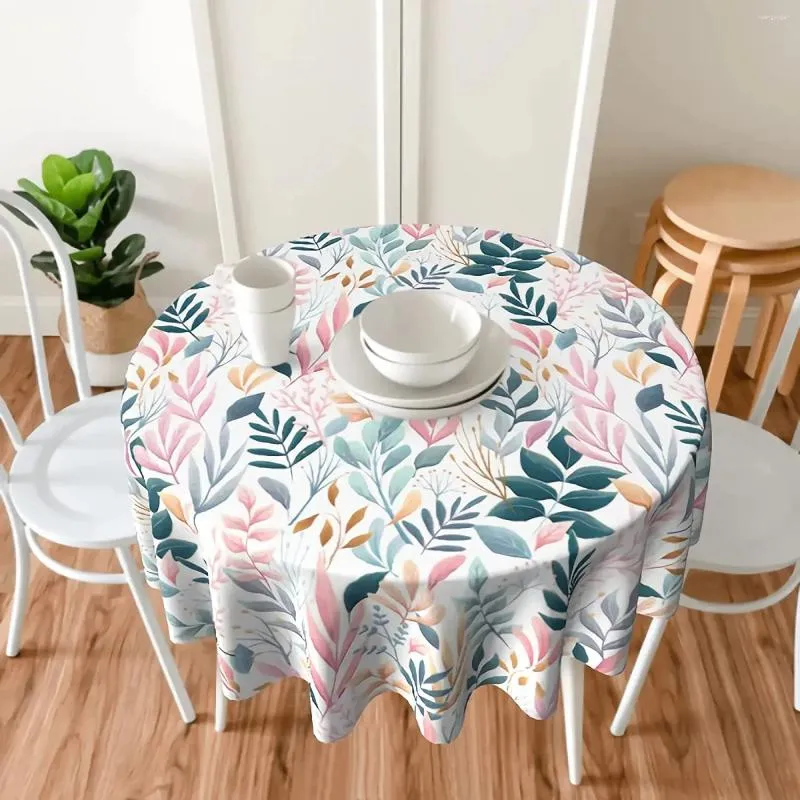 Toalha de mesa colorida de verão, folhas rosa, toalha de mesa redonda de 60 polegadas para cozinha, decoração de casa, piquenique ao ar livre