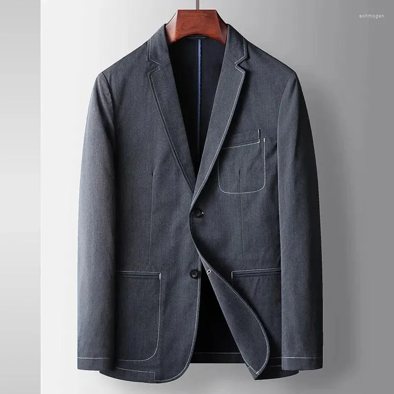 Ternos masculinos meninos azul plus size terno jaqueta fina casual de alta qualidade denim blazer botão manga longa casaco streetwear 4xl