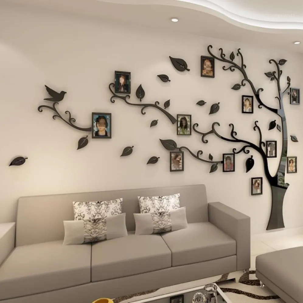 3D Akrilik Ağaç PO Çerçeve Duvar Çıkartmaları Kristal Ayna Çıkartmaları TV Arka Planda Yapıştır Diy Ailesi Dekor1294L