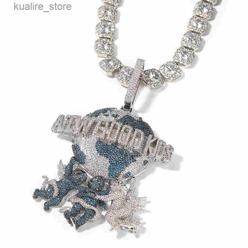 Pendant Necklaces Iced Out Full Zircon Angles Pendant Necklace with 24inch Free Rope Chain Gold Silver Plated Mens Women Hip Hop Jewelry Gift L240311