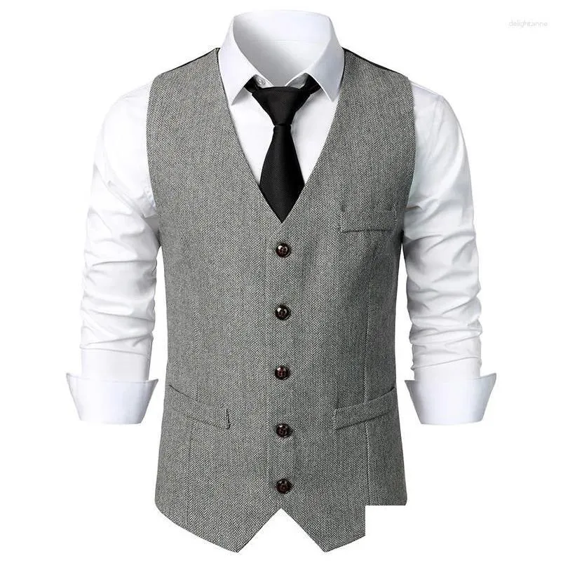 Heren Vesten Vintage Westerse Pak Vest Mannen 2024 Merk V-hals Wol T Vest Party Smoking Jurk Chaleco Hombre xxl Drop Levering Verschijnen Otdfd