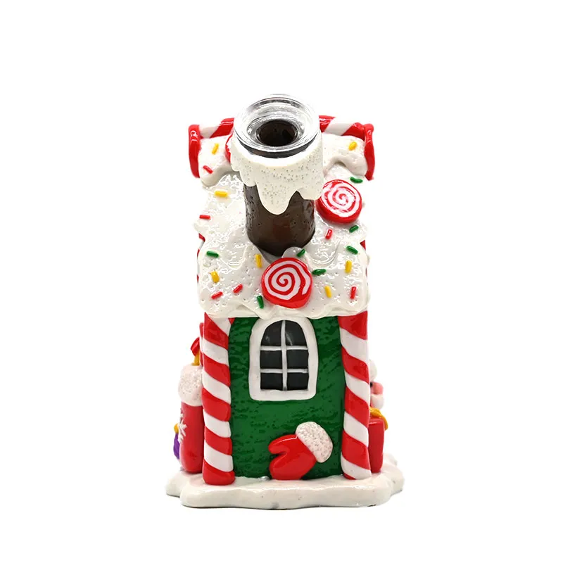 5.1in Glass Water Pipe,Polymer Clay Christmas Theme Glass Smoking Item With Cartoon House,Santa Claus,Handicraft Ornament For Festive home Office Living Room,Bong