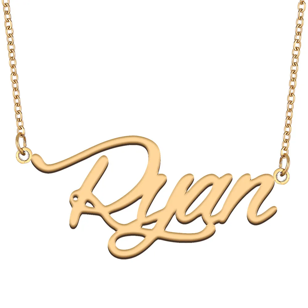 Ryan Namenshalskette, individueller Namensschild-Anhänger für Frauen, Mädchen, Geburtstagsgeschenk, Kinder, beste Freunde, Schmuck, 18 Karat vergoldeter Edelstahl